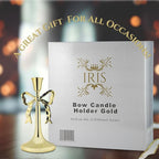 Iris Bow Candle Holders Set of 3, Gold Taper Candlestick Holders, Vintage Decor Perfect for Home Décor Accents, Centerpiece Dining Table Wedding Decor Fireplace Mantel or Housewarming Gift