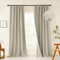 KangBang Extra Wide Black Out Linen Curtains for Sliding Glass Door, Blackout Patio Door Curtains Back Tab Hook Belt Rustic Drapery Panels, Room Darkening Window Drapes with Hooks for Track, 72x96