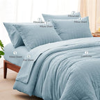 CozyLux Full Size Comforter Sets with Sheets Seersucker 7 Pieces Light Blue Bed in a Bag Textured Luxury Soft Bedding Set with Down Alternative Comforter, Sheets, Pillowcases & Shams for All Seasons