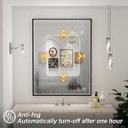 24X36 Inch LED Bathroom Mirror,Black Metal Framed Lighted Mirror,Wall Mouted LED Vanity Mirror with Lights, Stepless Dimmable, Anti-Fog, Memory(Horizontal/Vertical)