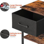 Nightstands Set of 2 with Charging Station and Drawer, End Table Side Table with 20 Colors LED Light Strip and 2 Layers Shelf for Bedroom Living Room Sofa (Rustic Brown)