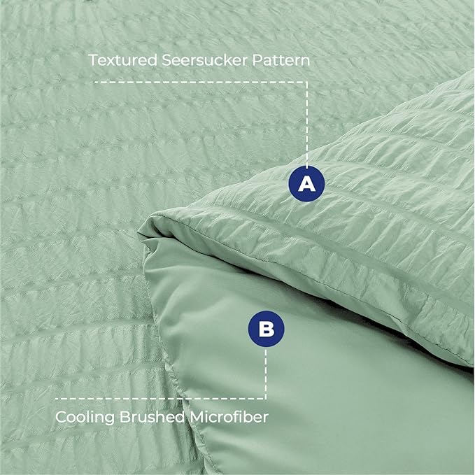 HYMOKEGE Sage Green Full Size Comforter Sets Seersucker 7 Pieces, All Season Luxury Bed in a Bag for Bedroom, Bedding Set with Comforters, Sheets, Pillowcases & Shams