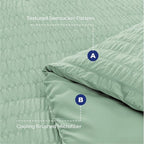 HYMOKEGE Sage Green Queen Comforter Set Seersucker 7 Pieces, All Season Luxury Bed in a Bag for Bedroom, Bedding Set with Comforters, Sheets, Pillowcases & Shams
