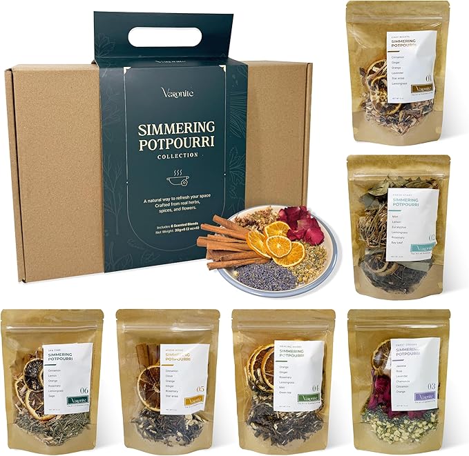 Simmering Potpourri Collection Gift Set – 6 Stove Simmer Pot Kits from Natural Vietnamese Herbs – Perfect Holiday Décor & Aroma for Christmas, Halloween, Winter & Fall