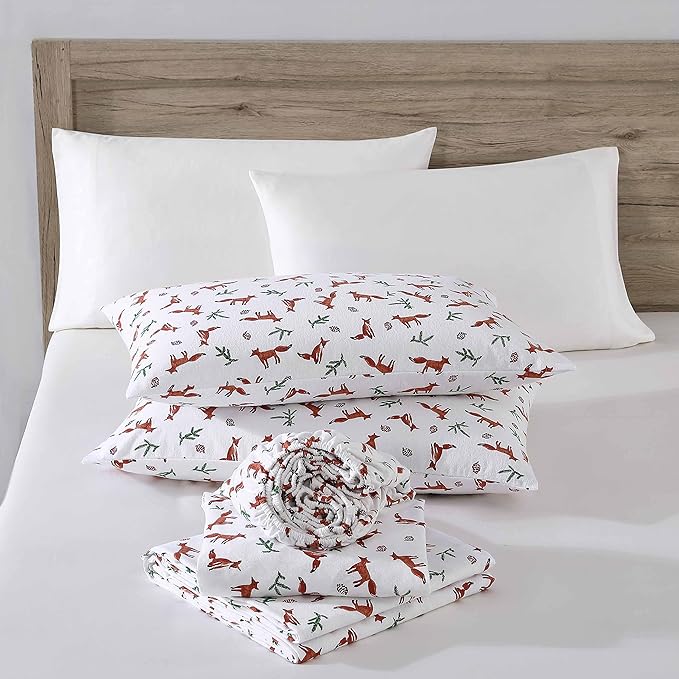 Eddie Bauer- Twin XL Sheet Set, Cotton Flannel Bedding Set, Brushed for Extra Softness, Cozy Home Décor (Fox Trail Orange, Twin XL)