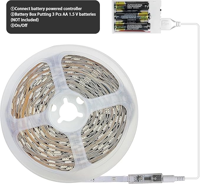 Battery Powered LED Strip Lights 25ft, Battery Operated LED Light Strip Color Changing Music Sync App Remote Control RGB USB Led Lights for TV, Room, Rope Lights