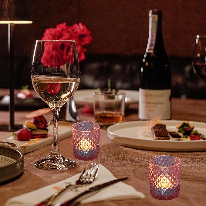Woho 24pcs Pink Votive Candle Holders, Tealight Candle Holder for Wedding Table Decor, Tea Lights Candle Holder for Anniversary Bridal Shower