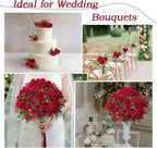 10 Bunches Red Roses Artificial Flowers, Flores Rojas Silk Flower Arrangement for Decoration Outdoor Wedding Party Indoor Home Bedroom Kitchen Office
