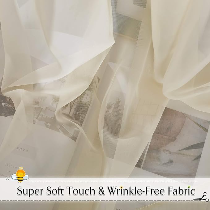 RYB HOME Canopy Bed Curtains - Long Sheer Window Scarf, Valances Curtains for Wedding Arch French Door Patio Frame Party Event Backdrops, 60 x 216 inch Long per Panel, 2 Pieces, Beige