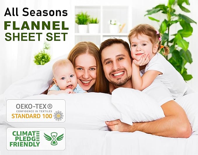 RUVANTI Flannel Sheets King Size - 100% Cotton Brushed King Size Sheets Set - Deep Pockets 16 Inches Bed Sheets - All Seasons Breathable & Extra Soft - Warm & Cozy, 4 Piece, Cloud Nine