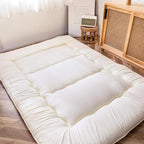 MAXYOYO Japanese Floor Mattress Futon Mattress, Thicken Sleeping Pad Foldable Roll Up Floor Futon for Adults Tatami Mat Dormitory Bed Lounger, Off White, Full Size