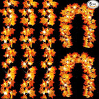 GBD Thanksgiving Decorations-5 Pack Total 50Ft 100LED Fall Garland with Lights Battery Operated Enlarged Maple Leaves Garlands for Fall Decorations for Home Christmas Halloween Indoor Outdoor Decor