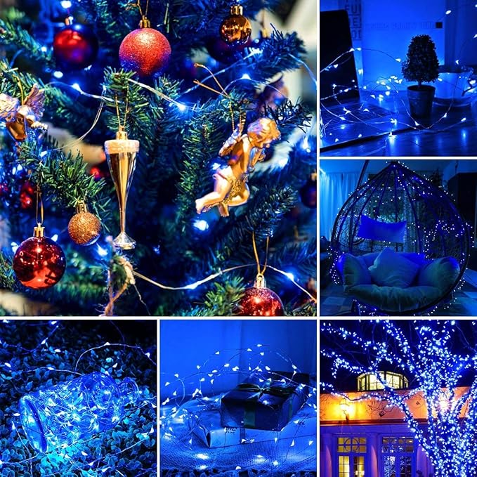 Sanniu Led Fairy Lights Battery Operated, 1 Pack Mini Battery Powered Copper Wire Starry String Lights for Christmas, Parties, Wedding, Bedroom, Patio, Indoor, Home Decoration (5m/16ft Blue)