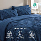 Bedsure California King Comforter Set Navy - Bed in a Bag Cal King Bedding Set 7 Pieces, GentleSoft™ Pintuck Bed Set Gift for Family, Pinch Pleat Navy Comforter with Sheets, Pillowcases & Shams