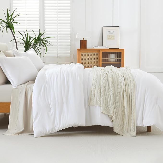Litanika Twin XL Comforter Set White - 2 Pieces Extra Long Bed Set for College Dorm, All Season Bedding Set for Girls and Boys