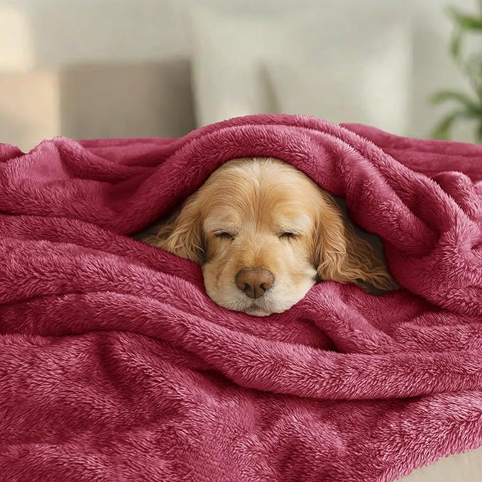 Exclusivo Mezcla Plush Fuzzy Fleece Bed Blanket Twin Size, Super Soft, Fluffy and Warm Blankets, Suitable for All Seasons (Deep Red, 90x66 Inches)