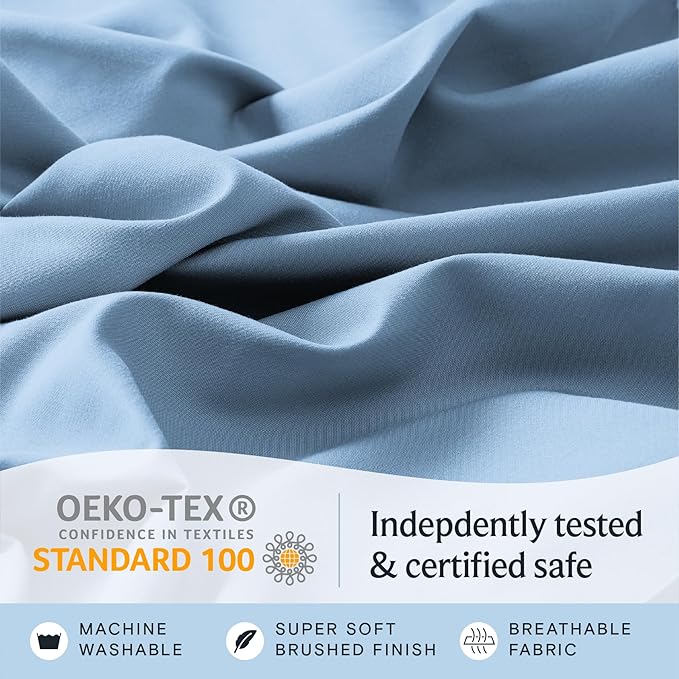 LuxClub Twin XL Sheets - Soft Twin Bed Sheets for Boys and Girls, 3 PC Deep Pockets Wrinkle Free Kids Fitted Sheets Machine Washable Hotel Bedding Silky Soft - Sky Twin XL