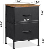 WLIVE Nightstand, Nightstand with 2 Drawers, Bedside Furniture, Night Stand, Small Dresser for Bedroom, College Dorm, End Table with Fabric Bins, Dormitory, Black and Rustic Brown, Size L