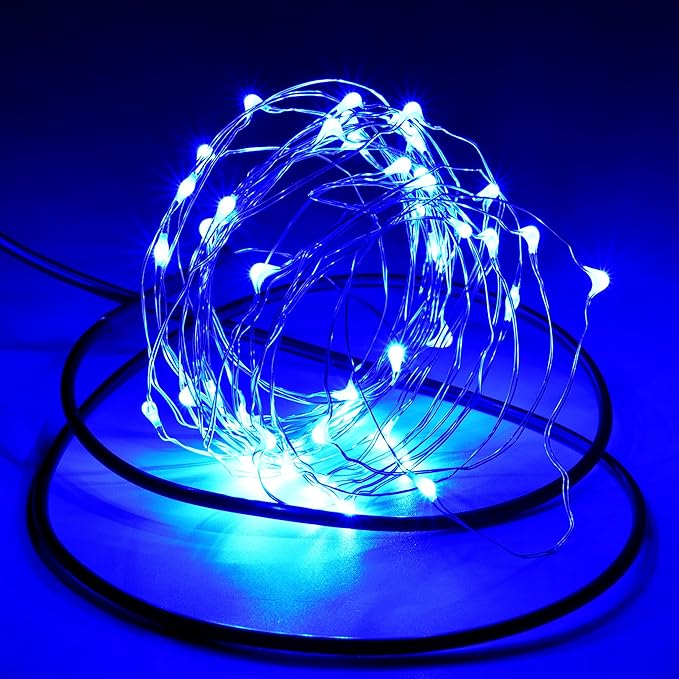 Karlling USB Plug in LED Fairy Lights,5 Packs of 50 LED Bulbs 16 Ft Silver Wire Waterproof Starry String Lights for Bedroom Patio Garden Party Wedding Commercial Lighting (Blue)