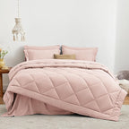 Love's cabin King Size Comforter Set Pink, 7 Pieces King Bed in a Bag, All Season Bedding Sets with 1 Comforter, 1 Flat Sheet, 1 Fitted Sheet, 2 Pillowcase and 2 Pillow Sham