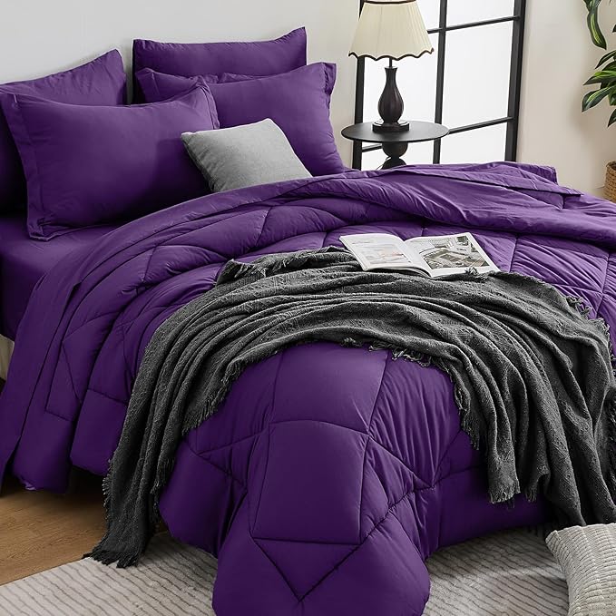 HEVUMYI Purple Twin-XL Comforter Set - 5-Piece All Season Bed in a Bag Twin-XL, Ultra Soft Bedding Set with Comforter, Flat Sheet, Fitted Sheet, Pillowcases, Pillow Shams