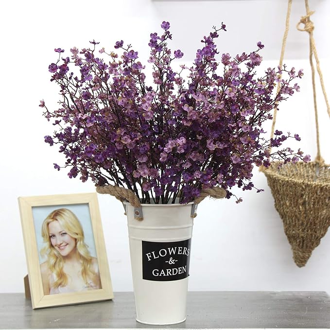 JAKY-Global Babys Breath Fabric Cloth Artificial Flowers 6 Bundle European Fake Silk Plants Decor Farmhouse Wedding Party Decoration Bouquets Real Touch DIY Home Garden (Autumn Purple-6pcs)