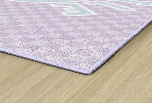 Flagship Carpets Schoolgirl Style Smiley on Lavender Checkerboard Educational Area Rug for Kids Room Seating Décor, Children's Classroom, Play Carpet for Teaching and Playroom, 5' x 7'6", Purple