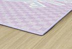 Flagship Carpets Schoolgirl Style Smiley on Lavender Checkerboard Educational Area Rug for Kids Room Seating Décor, Children's Classroom, Play Carpet for Teaching and Playroom, 5' x 7'6", Purple
