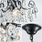 WUZUPS Crystal Chandelier 1-Light Pendant Ceiling Light Modern Lighting Fixture for Bedroom Hallway Bar Kitchen Bathroom, H 15.7" x W 13.8", E12 Base, Black