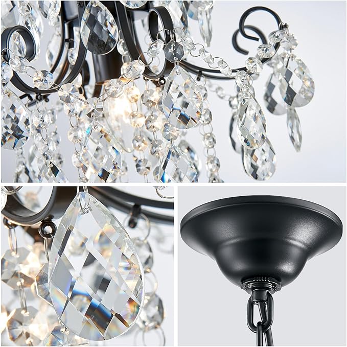 WUZUPS Crystal Chandelier 1-Light Pendant Ceiling Light Modern Lighting Fixture for Bedroom Hallway Bar Kitchen Bathroom, H 15.7" x W 13.8", E12 Base, Black