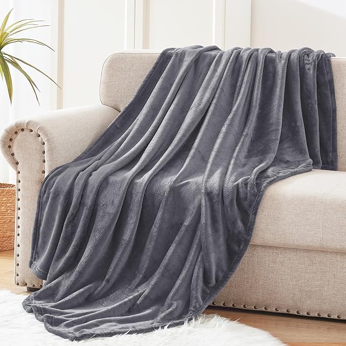 Exclusivo Mezcla Fleece Throw Blanket for Couch, Sofa, 300GSM Super Soft and Warm Blankets, Dark Grey Throw All Season Use, Cozy, Plush, Lightweight, 50x60 Inches