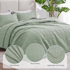 Love's cabin California King Size Quilt Bedding Set Sage Bedspread - Cal King Summer Lightweight Bedspread Comforter - Wave Pattern Coverlet for All Season - 3 Pieces (1 Quilt, 2 Pillow Shams)