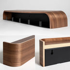 Kazai. Wall-Mounted Coat Rack 'Toke' - Modern Design Coat Rack with Hidden Wall Hooks - Solid Wood Veneer Panel Coat Hanger - Walnut