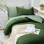 HYMOKEGE Dark Green/Sage Green Twin XL Comforter Set Seersucker 5 Pieces, All Season Luxury Bed in a Bag for Bedroom, Bedding Set with Comforter, Sheets, Pillowcase & Sham