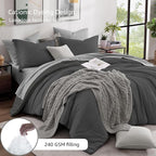 Monbix Full Size Comforter Set, Dark Grey Bedding Comforter for Full Size Bed Set Reversible, Bedding Sets Full 7 Pieces, Cationic Dyeing Bed in a Bag with Comforter, Sheets, Pillowcases & Shams