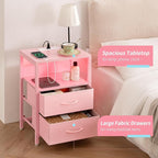 Yoobure Nightstand with Charging Station, LED Night Stand with Fabric Drawers and Storage Shelf for Bedroom, Nightstands Bedside Tables with USB Ports & Outlets, Small Night Stands, Bed Side Table
