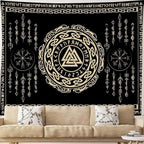 OSUNBD Nordic Viking Tapestry Wall Hanging - Large 84x90 inches Soft Flannel with Valknut, Celtic Runes & Norse Mythology Scandinavian for Bedroom, Living Room Decor