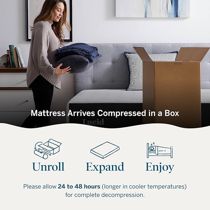 Lucid 14 Inch Memory Foam Mattress - Medium Plush Feel - Infused with Refreshing Bamboo Charcoal and Cooling Gel - Bed in a Box - Temperature Regulating - Pressure Relief - Breathable - Twin XL Size