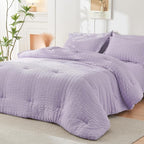 HYMOKEGE Lavender King Size Comforter Set Seersucker 7 Pieces, All Season Luxury Bed in a Bag for Bedroom, Bedding Set with Comforters, Sheets, Pillowcases & Shams
