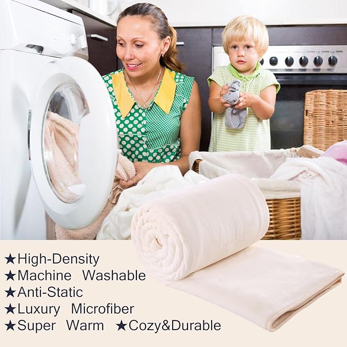 HOZY Soft Blanket King Size Fleece Warm Fuzzy Throw Blankets for The Bed Sofa Lightweight 350GSM Ivory 90"*108"