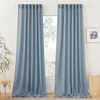 RYB HOME Semi Sheer Curtains for Living Room Dining Room, Linen Texture Window Decor Sun Protection Modern for Bathroom Doorway, W 52 x L 102 inch, 2 Pcs, Dusty Blue