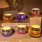 Tealight Candle Holder Set of 6, Grandient Mosaic Candle Holders Stained Glass Votive Candle Holder, Colorful Disco Ball Tealight Holder for Birthday Party, Weding Centerpieces, Home Decor