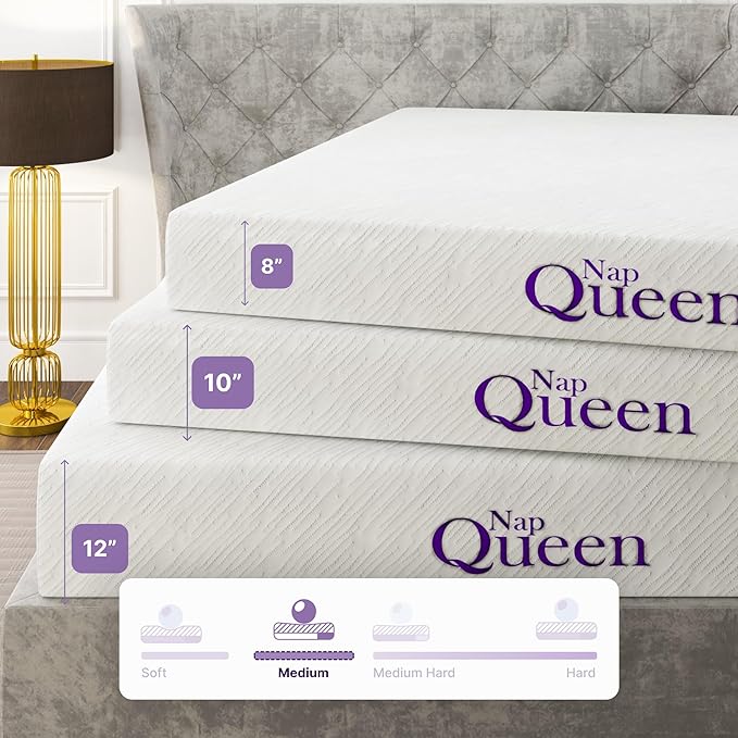 NapQueen Queen Mattress, 10 Inch Elizabeth Cooling Gel Memory Foam Mattress, Queen Bed Mattress in a Box, CertiPUR-US Certified, Medium Firm, Breathable Soft Fabric Cover