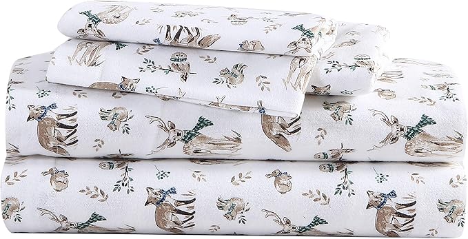 Eddie Bauer - King Sheets, Cotton Flannel Bedding Set, Brushed For Extra Softness, Cozy Home Decor (Woodland Friends, King)