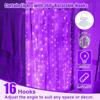 Purple Curtain Light for Bedroom, 300 LED 9.8ft x 9.8ft Window Fairy Curtain String Light with 16 Hooks, 8 Models Remote Control for Wedding Party Home Garden Indoor Decorations