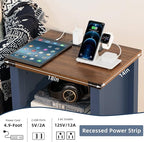 Night Stand with Charging Station and USB Port, 18 Inch Farmhouse Nightstand with Storage Shelf, Rustic Couch End Table with Magnetic Door, Wood Bed Side Tables for Bedroom, Home, Nayv Blue