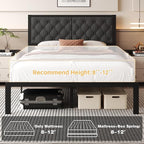 Queen Bed Frame with Headboard Linen Upholstered Bed Frame Platform,All Metal Slats Support Platform Bed Frame with Storage Space,Easy Assembly,Noise Free,No Box Spring Needed,Grey