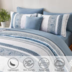 Cottolester Boho Comforter Set Queen Size Light Blue Comforter Set 8 Piece Bed in a Bag Paisley Floral Bedding Sets All Season