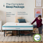 Linenspa 8” Memory Foam and Innerspring Hybrid Mattress + 14” Black Metal Platform Bedframe – Queen Mattress + Metal Folding Queen Bedframe