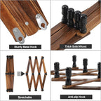 WGFKVAS 2 Pack Accordion Hat Rack for Wall - Expandable Coat Rack & Wall Mounted Hat Holder - Wooden Wall Hanger with 10 Peg Hooks for Coats, Baseball Caps, Keys & Mugs